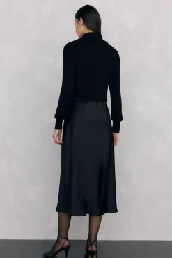 Pedro del Hierro Vestido satén combinado con top de punto lurex Negro