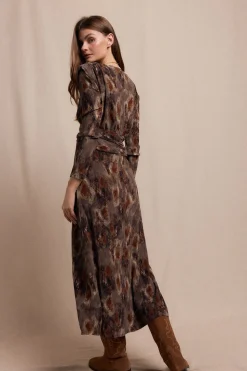 Slowlove Vestido textura elastico Estampado marr&oacute;n Clearance