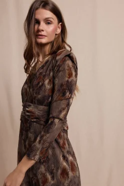 Slowlove Vestido textura elastico Estampado marr&oacute;n Clearance