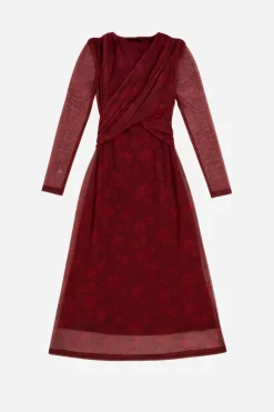 Cuplé Vestido tul estampado flores Estampado granate Online