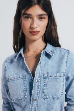 Springfield Vestido vaquero camisero tachas azul Discount