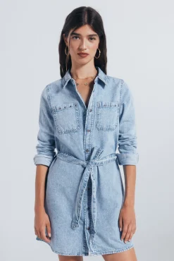 Springfield Vestido vaquero camisero tachas azul Discount