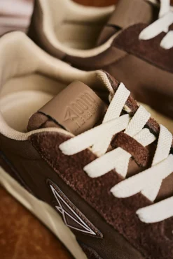 OOTO Zapatilla piel y tejido Marr&oacute;n oscuro Clearance