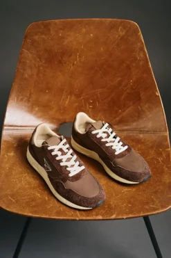 OOTO Zapatilla piel y tejido Marr&oacute;n oscuro Clearance