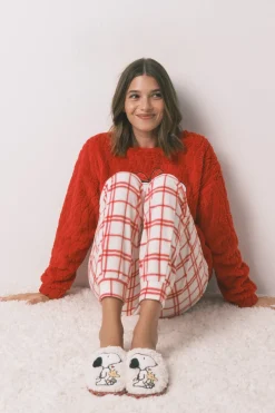 Women'secret Zapatillas casa borreguito cuadros Snoopy estampado