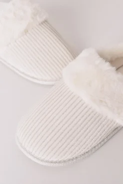 Women'secret Zapatillas casa canalé pelo blanco lurex marfil