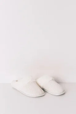 Women'secret Zapatillas casa canalé pelo blanco lurex marfil