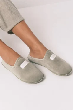 Women'secret Zapatillas casa velour verde kaki