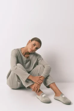 Women'secret Zapatillas casa velour verde kaki