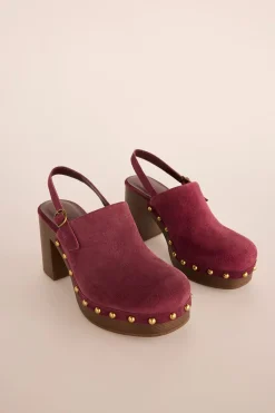 Slowlove Zueco tacón serraje Vino